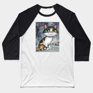 Cute Calico Kitty on grayish winter evening scene Baseball T-Shirt